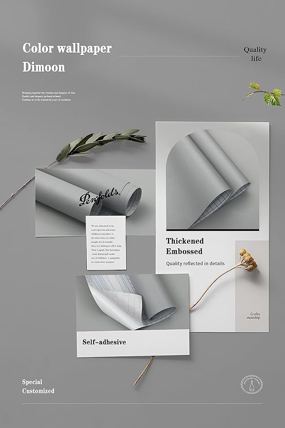 Dimoon 236''x17.7'' Grey Peel and Stick Wallpaper Contact Paper Modern Self Adhesive Wall Paper Removable Renter Friendly Textured Solid Color Shelf Cabinet Vinyl Roll (236''x17.7'',Grey)