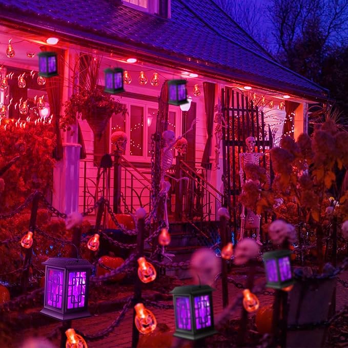 2 Pack Solar Flickering Flame Lanterns, Waterproof Hanging Outdoor Solar Lights for Garden, Patio, Yard, Pathway Decoration (Purple)