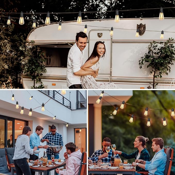GOOTHY LED Outdoor String Lights 50Ft Outdoor Patio Lights with 27 Shatterproof ST38 Vintage Edison Bulbs, Commercial Grade Decorations Light Weatherproof for Backyard Porch Garden Wedding