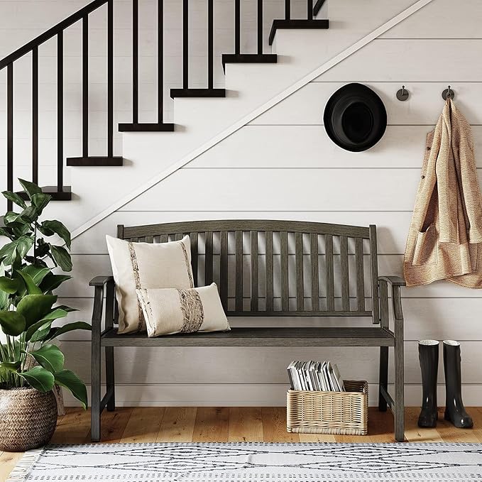 Grand patio Outdoor Bench Garden Bench with Metal Armrests and Seat, Bench with Aluminum Back for Outdoors Lawn Yard Porch, Savannah Gray