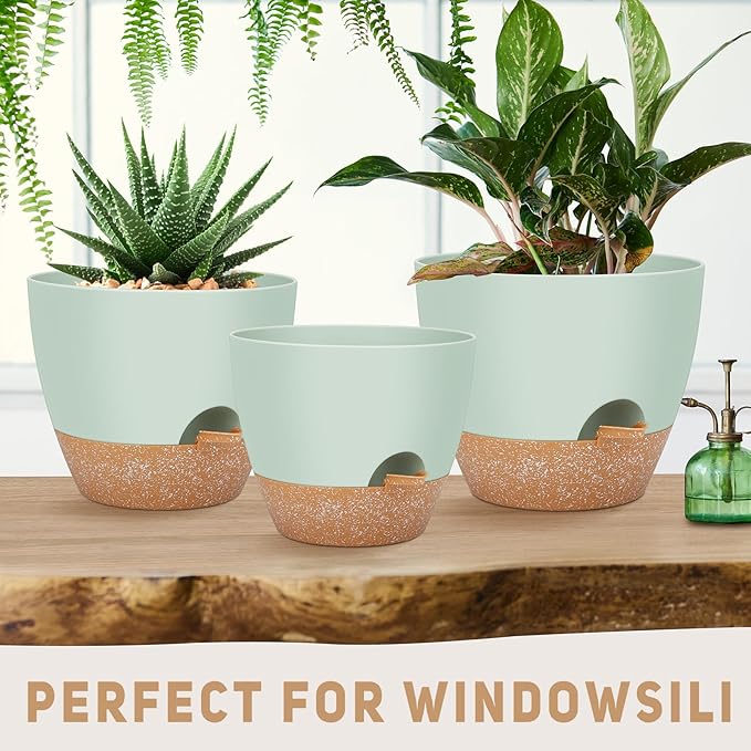12" 10" 9" Large Self Watering Plant Pots, 3 Pack Flower Pots Planters with Multi Mesh Drainage Holes for Indoor Outdoor Garden Plants and Flowers.
