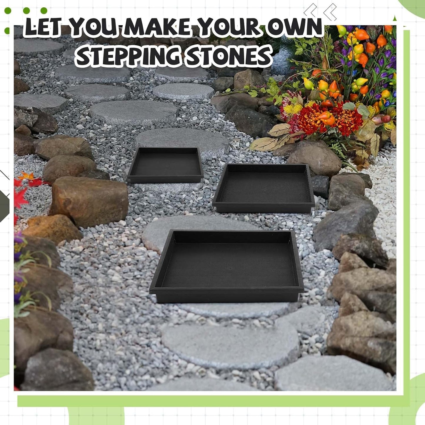 3 Size Square Stepping Stone Mold Internal Diameters 9.3" 12.6" and 14.3" Plastic Stepping Stone Molds for Concrete and Stained Glass for Garden Walk Way