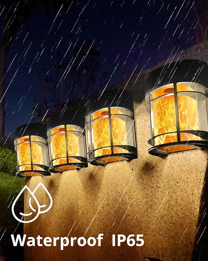 Flickering Flames Solar Fence Lights, Upgraded 8 Pack Waterproof Solar Outdoor Lights for Deck Fence Post Yard