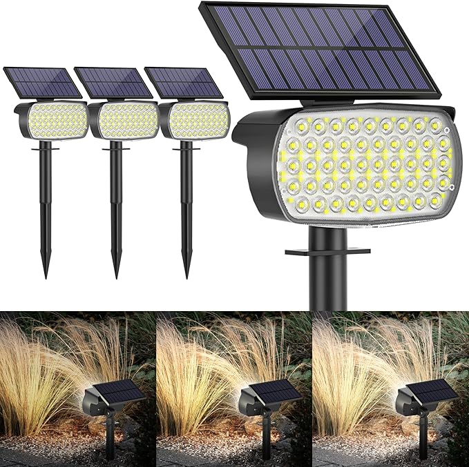 108 LED Solar Spot Lights Outdoor, Solar Lights Outdoor IP65 Waterproof, 3 Modes Solar Landscape Spotlights, Large Solar Panel Solar Powered Lights for Garden Yard Pathway(Cool White/4 Pack)