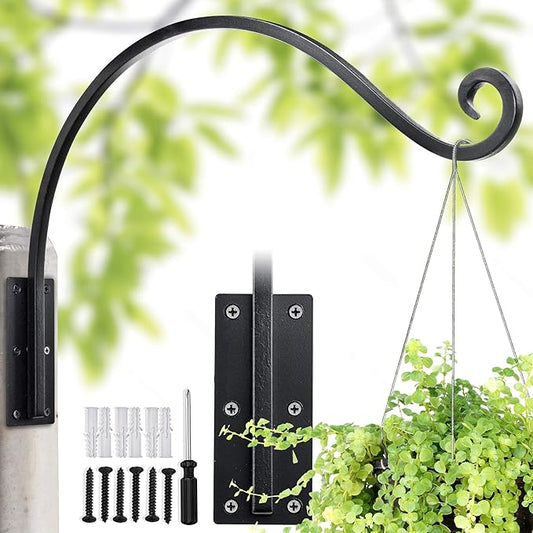 Heavy Duty Plant Hanger Bracket (22"/Black) Outdoor Hand-Forged Hanging Plant Bracket Durable and Stable Bird Feeder Hanger