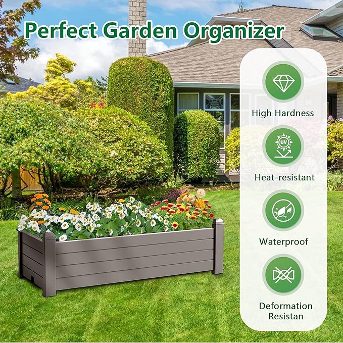 Elevated Raised Garden Bed,Outdoor Large Resin Patio Planter Box Stand Divisible with Drain Plug,Water Monitor for Plants Vegetables Flowers Fruits(Grey)