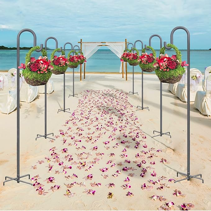 Highpro Shepherds Hooks for Outdoor 47 Inch Bird Feeder Pole Squirrel Proof Hummingbird Feeder Stand Heavy Duty with 5 Prong Base for Hanging Bird Feeder, Plant Baskets, Solar Light Lanterns