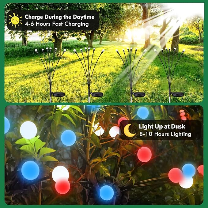 Albelt 2024 6pack Solar American Flag Lights - Solar Firefly Lights Outdoor 36LED Waterproof of The United States for Memory Day, Independence Day, National Day Decoration (Red+White+Blue)