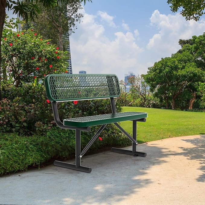 4/6/8 Feet Park Bench for Outside Heavy Duty Metal, Garden Benches Outdoor Bench with Backrest & Portable Frame, for Shopping Malls Stores Parks Patios Decks, Green