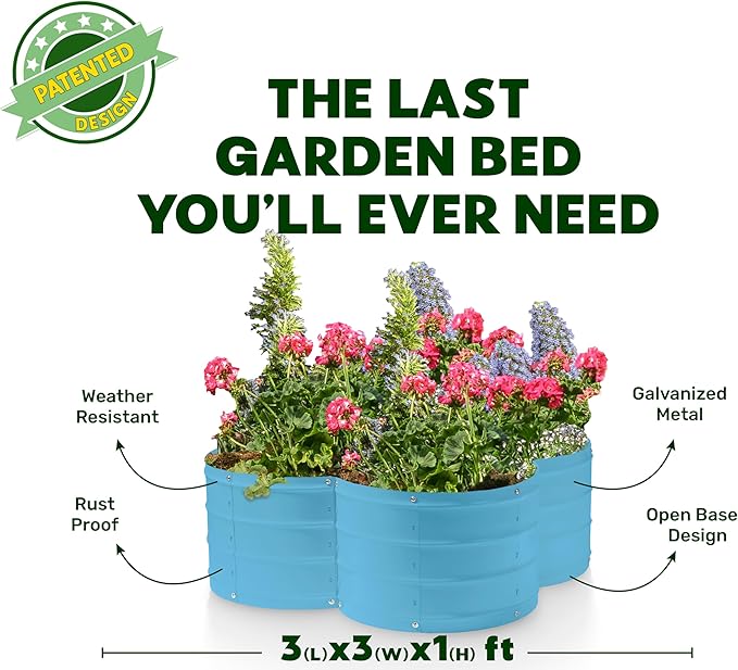 Galvanized Raised Garden Beds Outdoor // 3×3×1 ft Planter Raised Beds for Gardening, Vegetables, Flowers // Large Metal Garden Box (Teal) // Patented Tool-Free Design