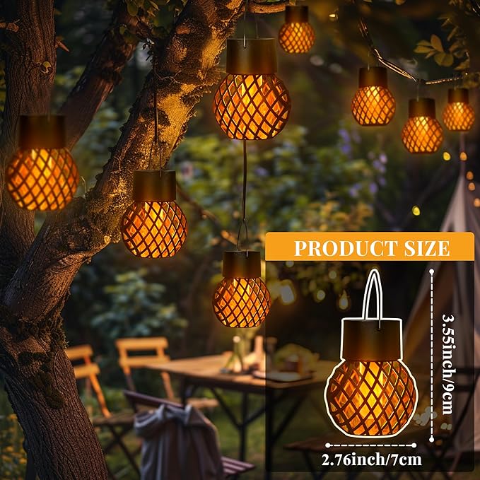 GIGALUMI 8 Pack Solar Lanterns for Outside,Solar Hanging Lights Outdoor Waterproof with Flickering Flame,Solar Powered Outdoor Lights Garden Decor for Yard,Patio,Tree,Camping,Festival Decoration