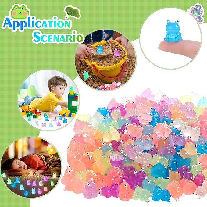 165 Pcs Luminous Mini Resin Frogs Glow in The Dark 11 Colors Mini Animals Miniature Figurines for Fairy Garden DIY Landscape Craft Accessories Ornament and Dollhouse Birthday Party Favors