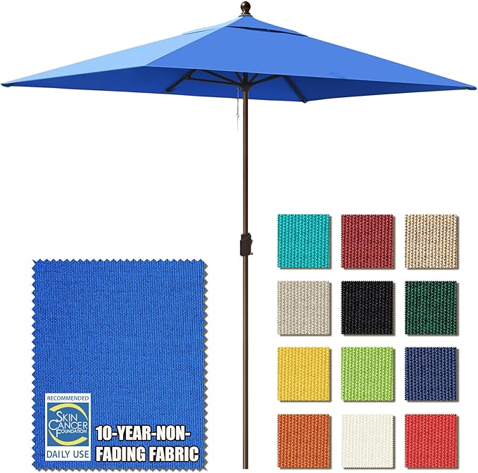 EliteShade USA 10-Year-Non-Fading 6.5x10Ft Rectangular Market Umbrella Patio Umbrella Outdoor Table Umbrella with Ventilation（Royal Blue）