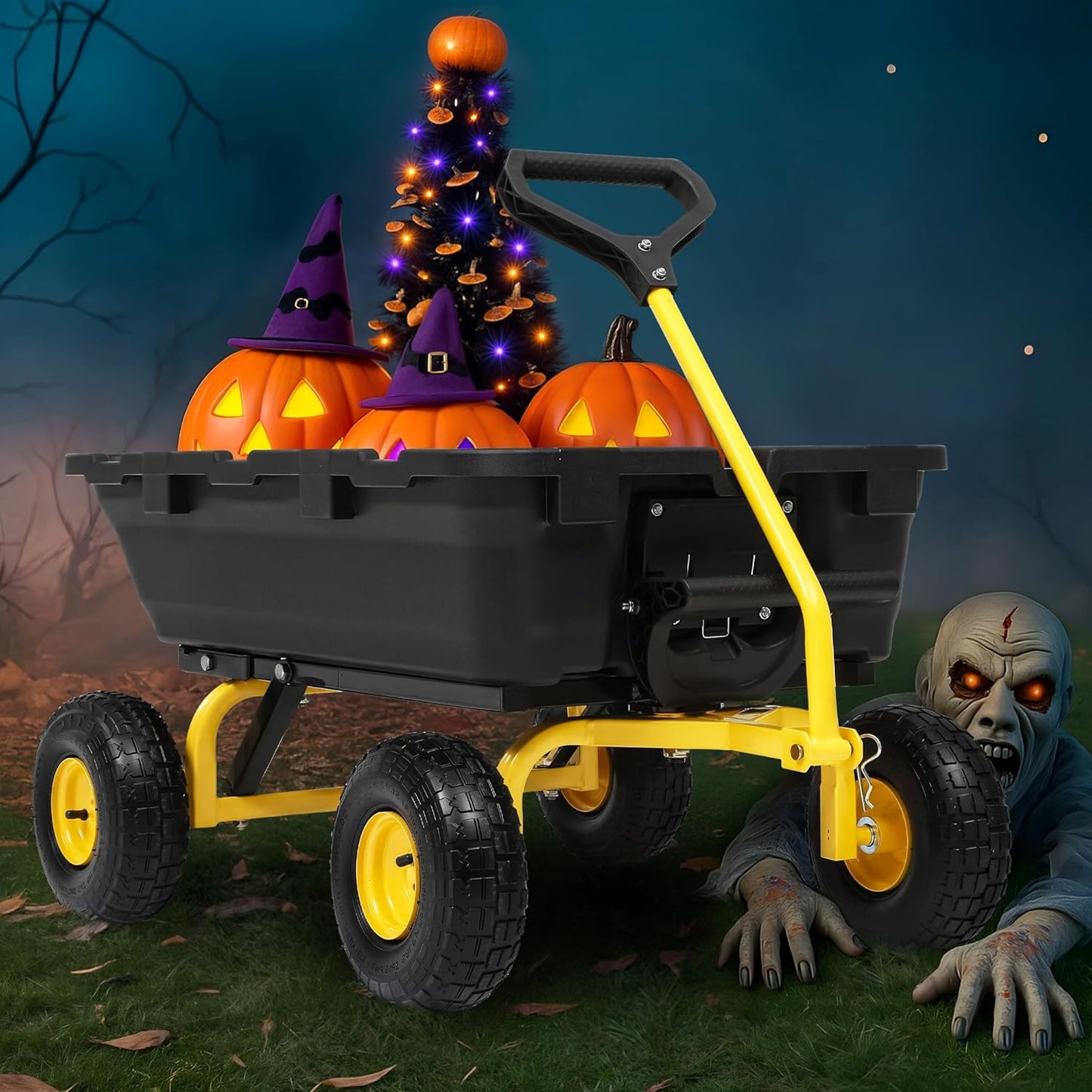 800lb Garden Dump Cart,Utility Wagon Wheelbarrows with Quick-Release System&4 Pneumatic Tires,Heavy Duty Yard Dump Wagon with Steel Frame for Yard,Farm,Garden and Halloween Hauling (Yellow)