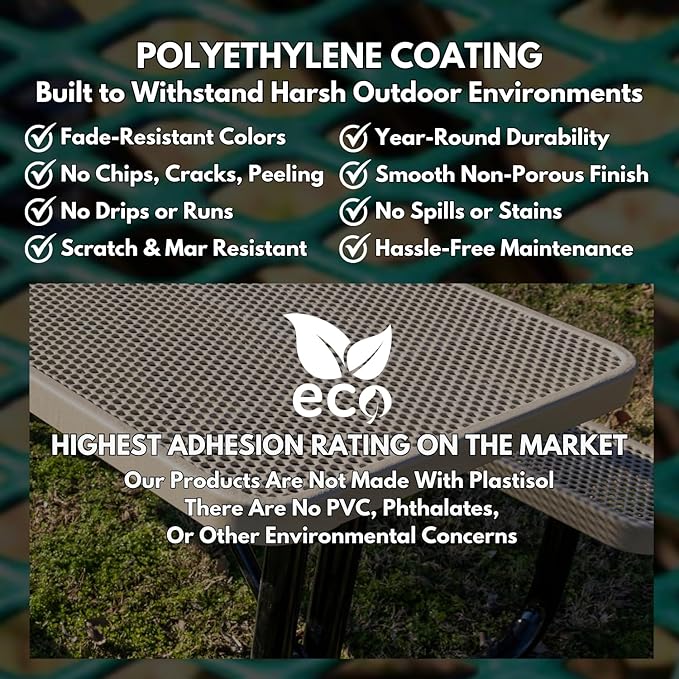 Heavy-Duty Portable Outdoor Picnic Table, Thermoplastic Coated Expanded Metal Commercial-Grade Patio Dining Furniture Made in America (6ft Rectangular, Textured Gold Vein)