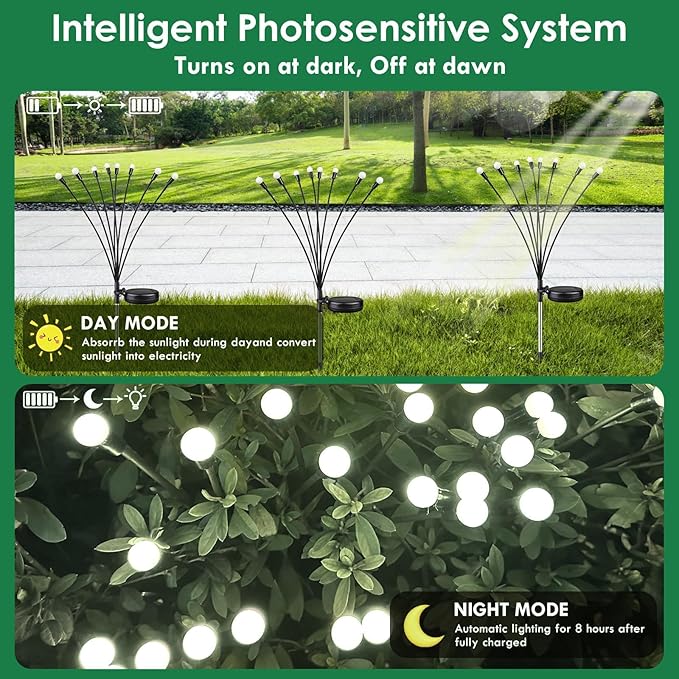 2025 Solar Lights Outdoor Waterproof, 10 Pack Solar Garden Lights, Solar Firefly Lights Outdoor Waterproof, Solar Twinkle Swaying Fairy Light for Yard Patio Pathway Garden Decoration (Cold White)