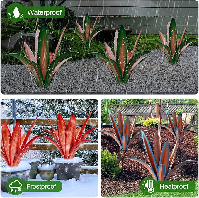 Enlarge thickened Wind Resistant Metal Agave Garden Art Metal Plant Country Garden Sculpture Statue Outdoor decoration Agave Metal Plant Courtyard Garden Lawn Ornament Gift (1, 12 Leaves blue)