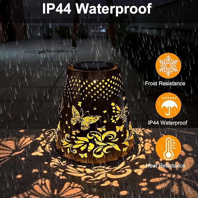 Hanging Solar Lanterns Outdoor Waterproof Butterfly Solar Lights Metal Outdoor Decor, LED Decorative Solar Garden Lights for Garden, Backyard, Tree, Porch(1 Pack)