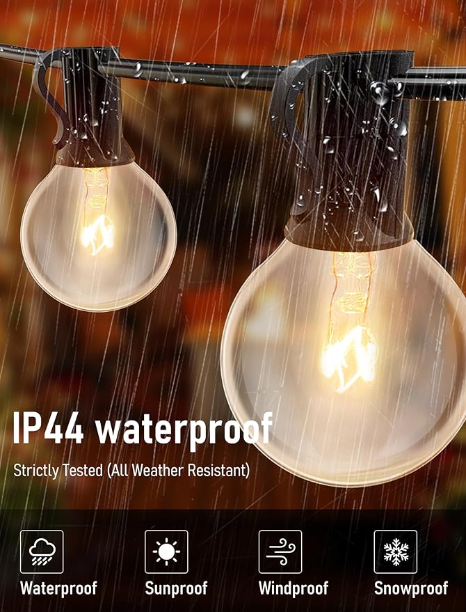 100FT String Lights, G40 Outdoor String Lights Edison Light Bulbs Clear Globe Lights for Backyard Patio Lights Indoor/Outdoor Commercial Decoration -5 Watt/120 Voltage/E12 Base -Black Wire