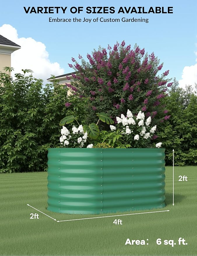 4x2x2 ft Raised Garden Bed,Galvanized Raised Planter Boxes Outdoor with Easy Assembly, Large Garden Bed for Vegetables, Fruits, Flower,Raised Garden Bed,Green