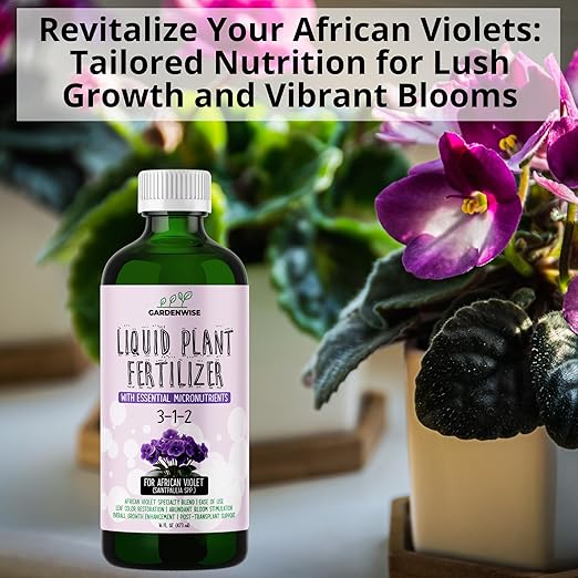 3-1-2 African Violet Fertilizer for Indoor Plants: Liquid Fertilizer with Essential Micronutrients Drops - Plant Food for African Violets (8 oz)