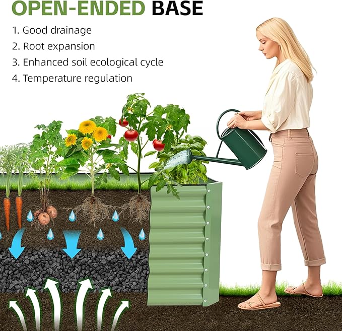 8x2x2ft Raised Garden Bed - Galvanized Deep Root Planter Boxes Outdoor with Wing Nuts and Safety Edges for Gardening Vegetables, Flowers, Herbs, Succulents - Olive Green