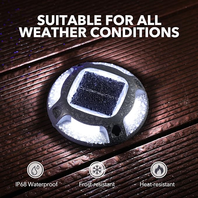 AGPTEK Solar Driveway Lights Outdoor 16 Pack, 2 Color Modes LED Deck Dock Marine Waterproof Security Marker Lights for Step Sidewalk Stair Garden Pathway Walkway Yard(Blue Light/Cool White)