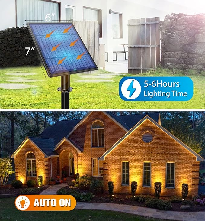APONUO Metal Outdoor Solar Landscape Lights, Waterproof Spotlight 6-in-1 for Yard Landscape Lighting, Auto On/Off for Pathway, Driveway, Patio (Warm White)