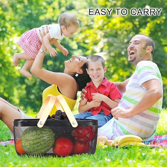 Garden Harvest Basket,Delicate Harvest Basket for Garden Vegetables,Practical Metal Mesh Wire Basket with Handle Suitable for Bathroom,Cabinet,Kitchen(Black)