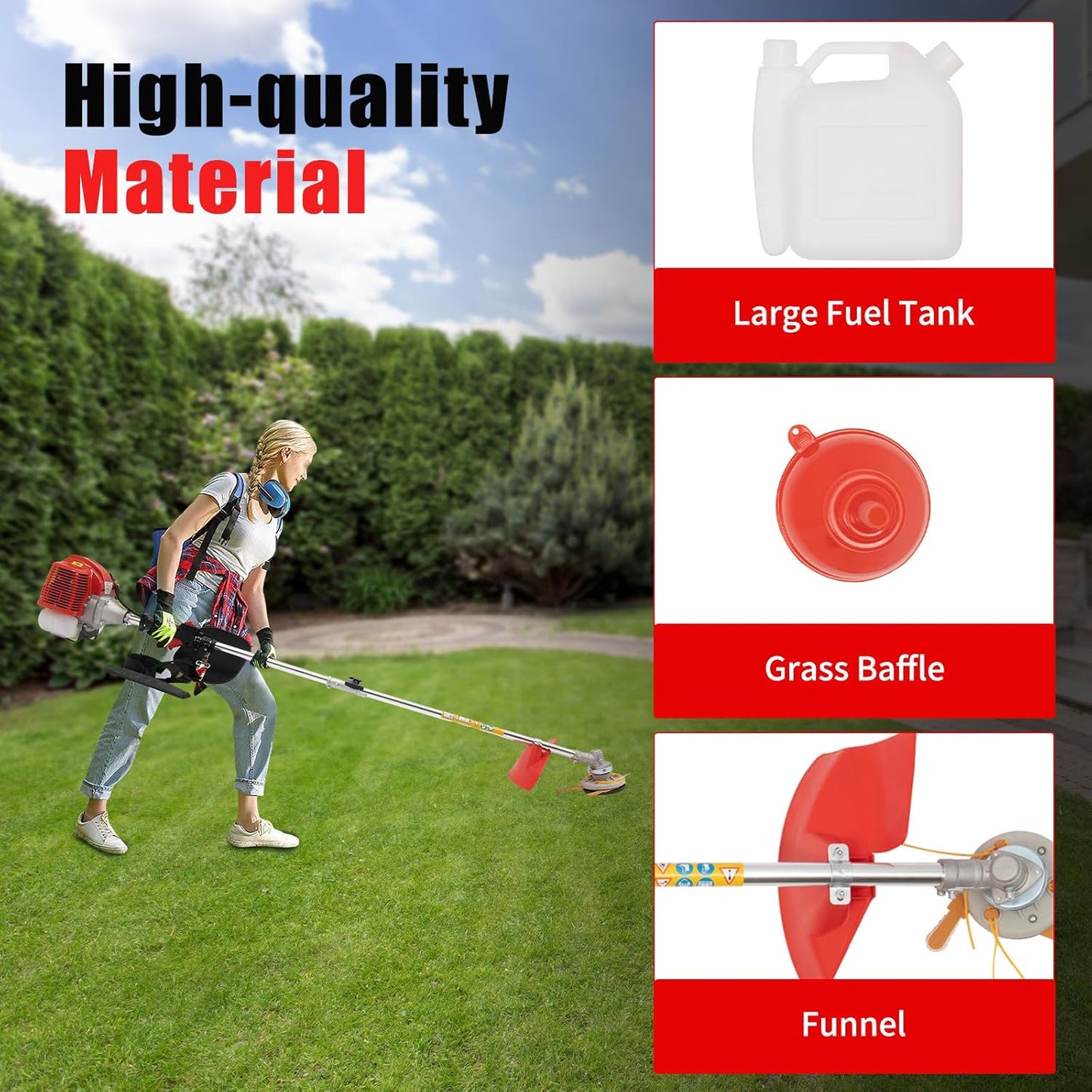 2 Stroke 43cc Gasoline Weed Trimmer Brush Cutter Lawn Edger Grass Weed Eater, Gas Weed Trimmer Gas Weedeaters Grass Trimmer Cordless Gasoline Power w/ 2 Blade Heads