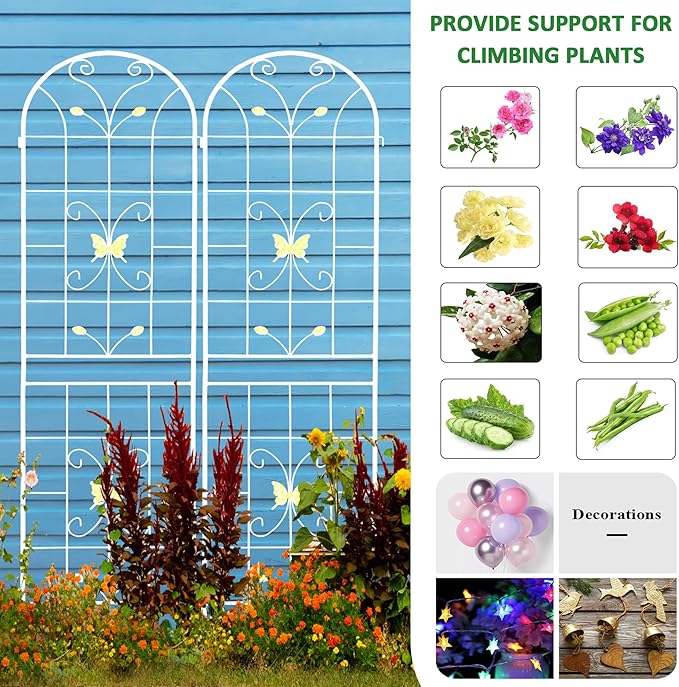 4 Pack Metal Garden Trellis 86.7" White Fence Rustproof Garden Trellis for Climbing Plants Support Roses Flower Outdoor Lawn, Cream White