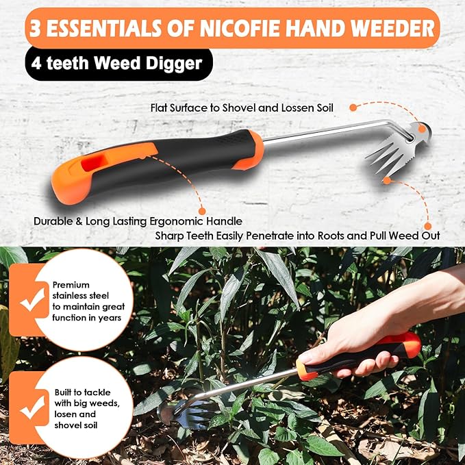 2025 Hand Weeder Tool, Rubber Handle Manual Weeder Puller Tool, Uprooting Weeding Tools, Crack Weeder Crevice, 4 Teeth Weeding Tool, Weeding Artifact Tool for Gardening (2 Pcs)