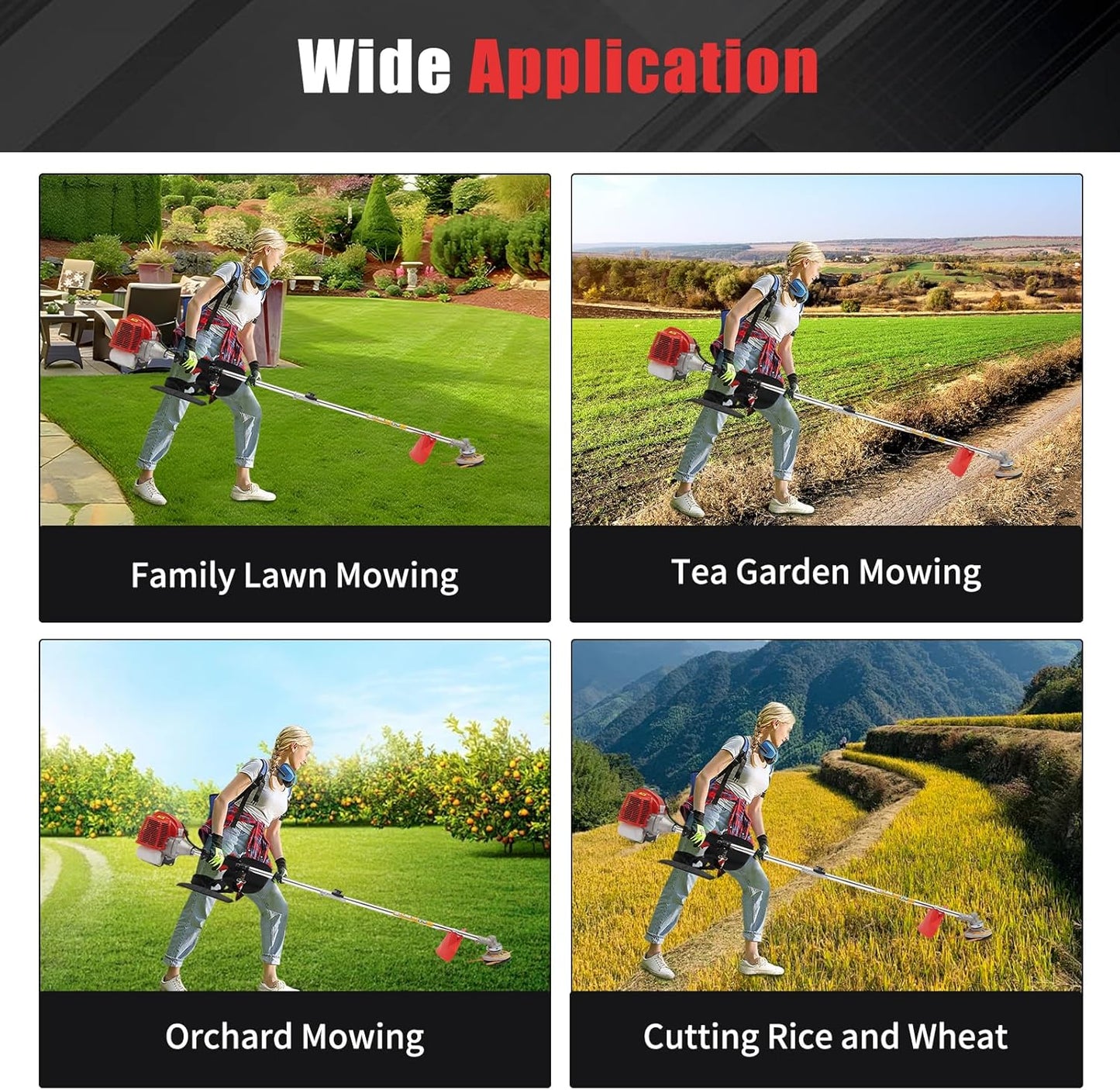 2 Stroke 26cc Gasoline Weed Trimmer Brush Cutter Lawn Edger Grass Weed Eater, Gas Weed Trimmer Gas Weedeaters Grass Trimmer Cordless Gasoline Power w/ 2 Blade Heads