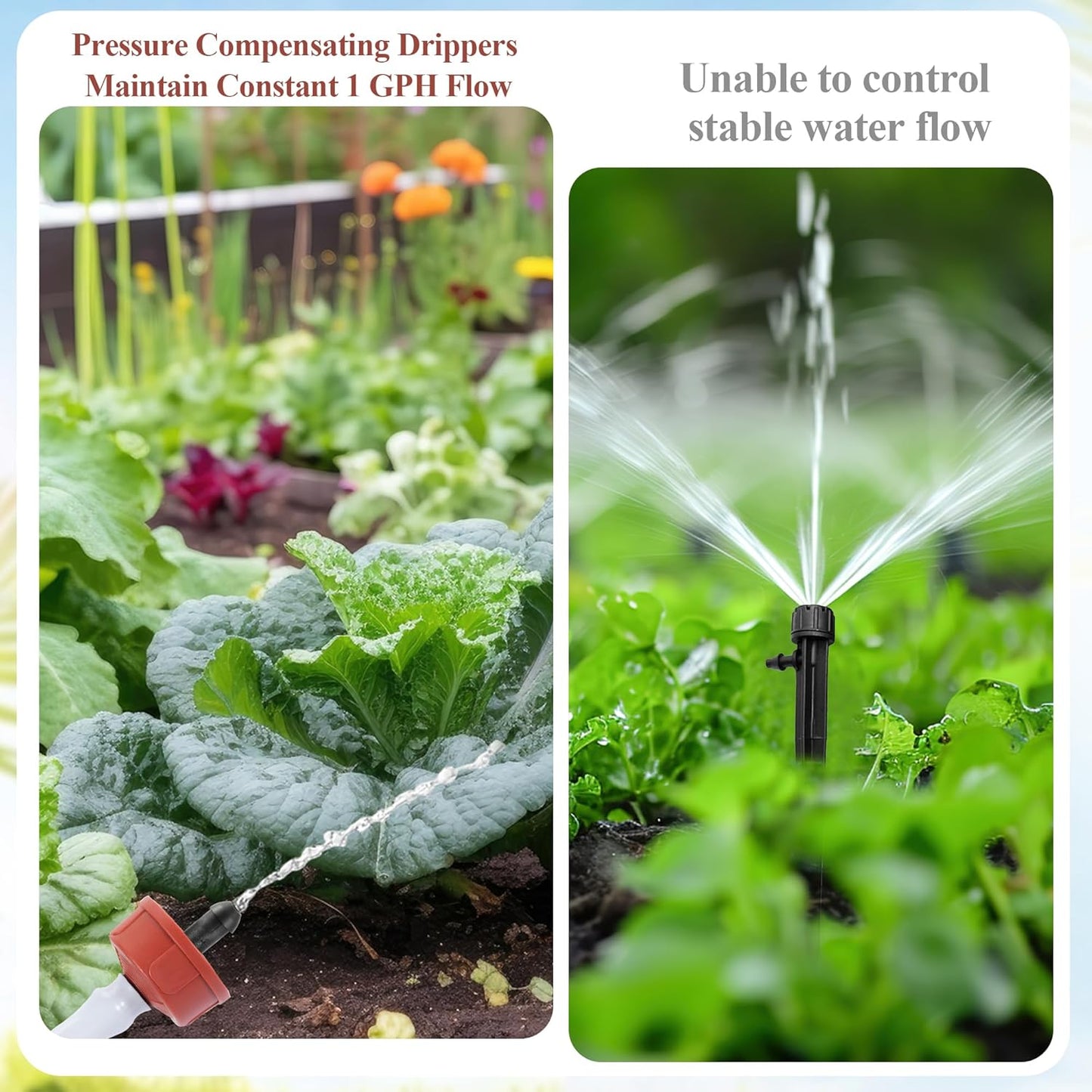 60Pcs 1 GPH Pressure Compensating Irrigation Spot Drippers,Constant Flow Barb Outlet Watering Dripper Emitters Heads Parts for 1/4 Inch Watering Tubing Line for Garden Pots Plants Irrigation Systems