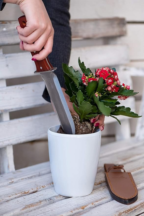 Hori Hori Knife - Landscaping, Digging, Weeding, Cutting, Planting Gardening Tool With Leather Sheath, Stainless Steel Blade and Sharpening Stone