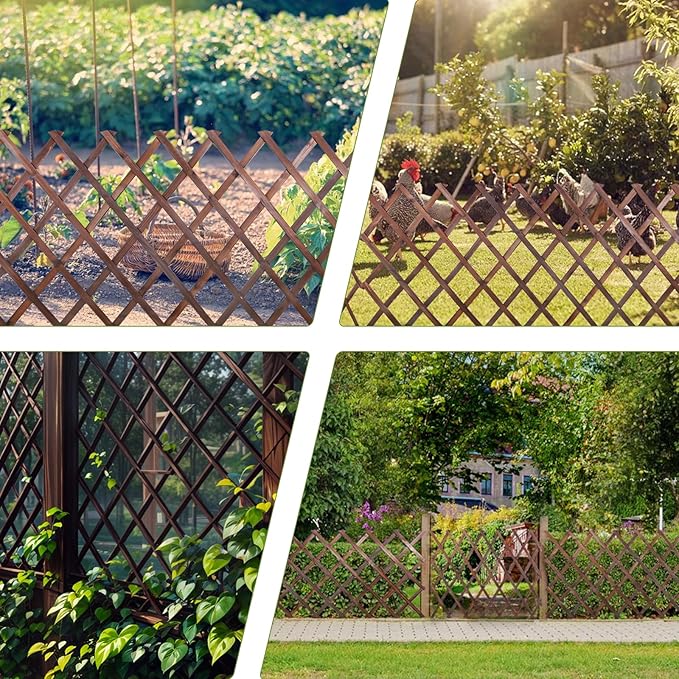 2PCS Expandable Garden Trellis, 38" x 89" Large Wooden Lattice Fence Wall Panel Stretchable Decorative Fences Lattice Trellis for Climbing Plants Outdoor Ivy Vine Rose Clematis Garden Patio Room Decor