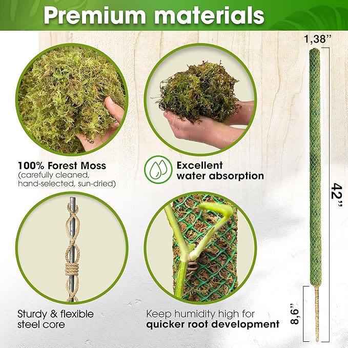 DUSPRO 42’’ Mesh Moss Pole for Plants, Tall Trellis for Climbing Monstera Plant Support, Sphagnum Moss Stick for Big Climbing Indoor Plant, Handmade Plant Stakes for Houseplant