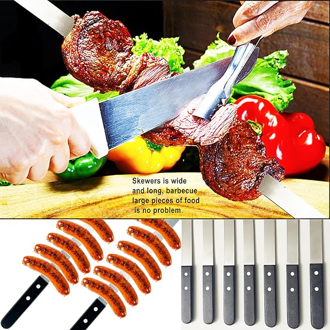 23.6 Inch Long Kabob Skewers, 0.91 Inch Wide, Stainless Steel with Black Wood Handle, 7 Pack