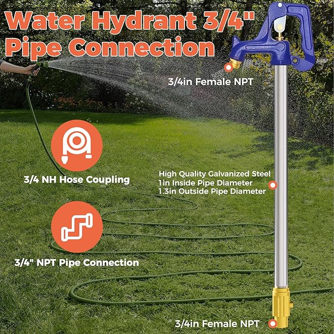 Frost Proof Yard Hydrant,3.25ft Frost Free Outdoor Faucet,Freeze Proof Outdoor Faucet 3/4" Pipe Connection,Frost Free Hydrant for Yard Garden Farm Pasture Irrigation,12" Bury Depth No Lead Hydrant
