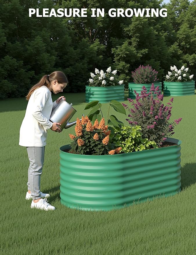 2 Pcs Raised Garden Beds Outdoor 4x2x2ft - Galvanized Steel Planter Box for Vegetables, Flowers, Rust-Resistant Garden Box, Easy Assembly Raised Beds, Durable Planters for Outdoor Plants, Green