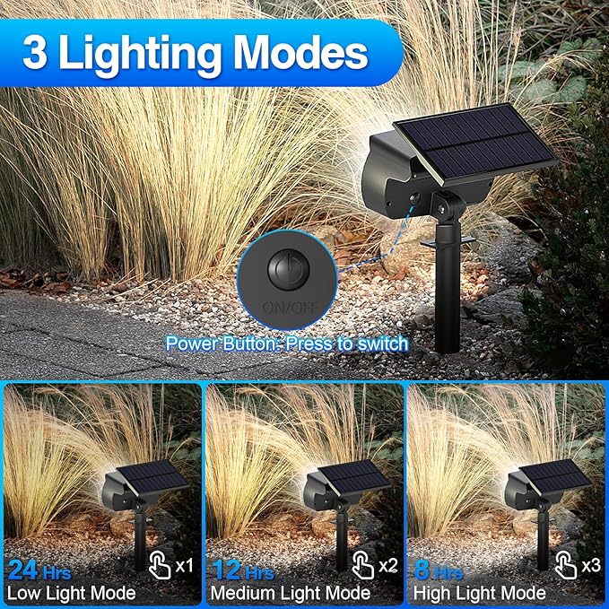 108 LED Solar Spot Lights Outdoor, Solar Lights Outdoor IP65 Waterproof, 3 Modes Solar Landscape Spotlights, Large Solar Panel Solar Powered Lights for Garden Yard Pathway(Cool White/4 Pack)