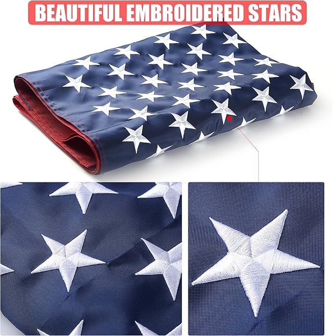 American Flag 3x5 Ft, USA US Flags Outdoor, Heavy Duty Durable, Embroidered Stars, Sewn Stripes and Brass Grommets