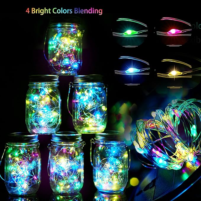 30 LED Solar Mason Jar Lights - 12 Pack with Hangers for Outdoor, Patio, Yard, Garden, Wedding Decorations