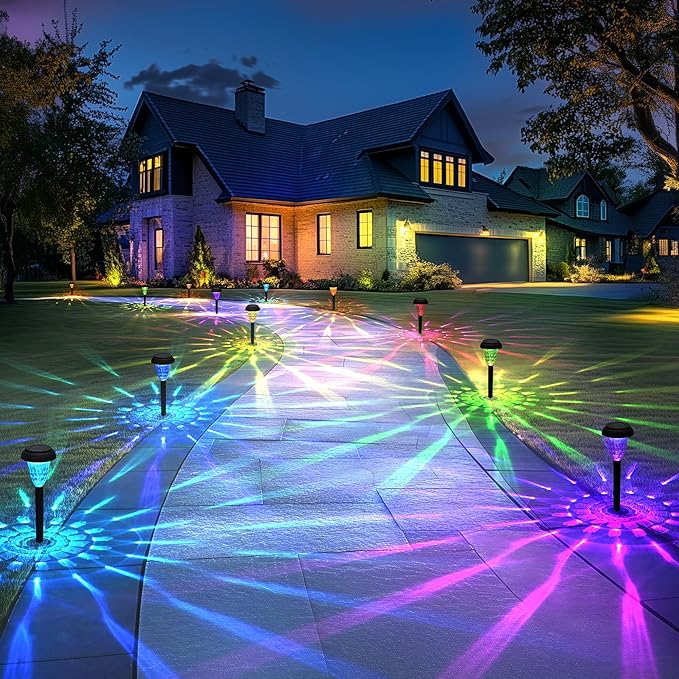 Garden Decor Solar Lights Outdoor Waterproof Outdoor Decor Solar Pathway Lights Color Changing Light for Patio Driveway Walkway Yard Backyard Lawn Landscape Decor (12 Pack)