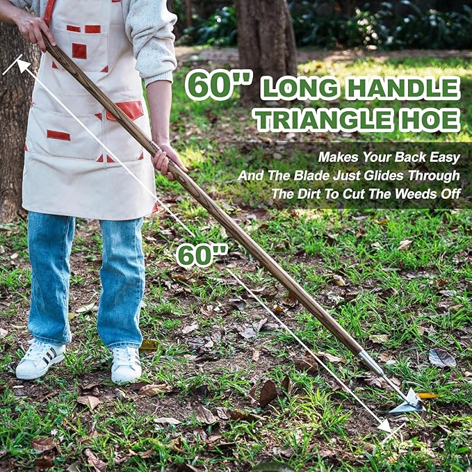 Haliaeetus Triangle Hoe, 60'' Scuffle Hoe for Keeping Your Back from Tiring Out, Weeding Just in Push-Pull Motion, Rogue Hoe with Triangle Head for Quickly Clear Out a lot of Weeds from All Direction