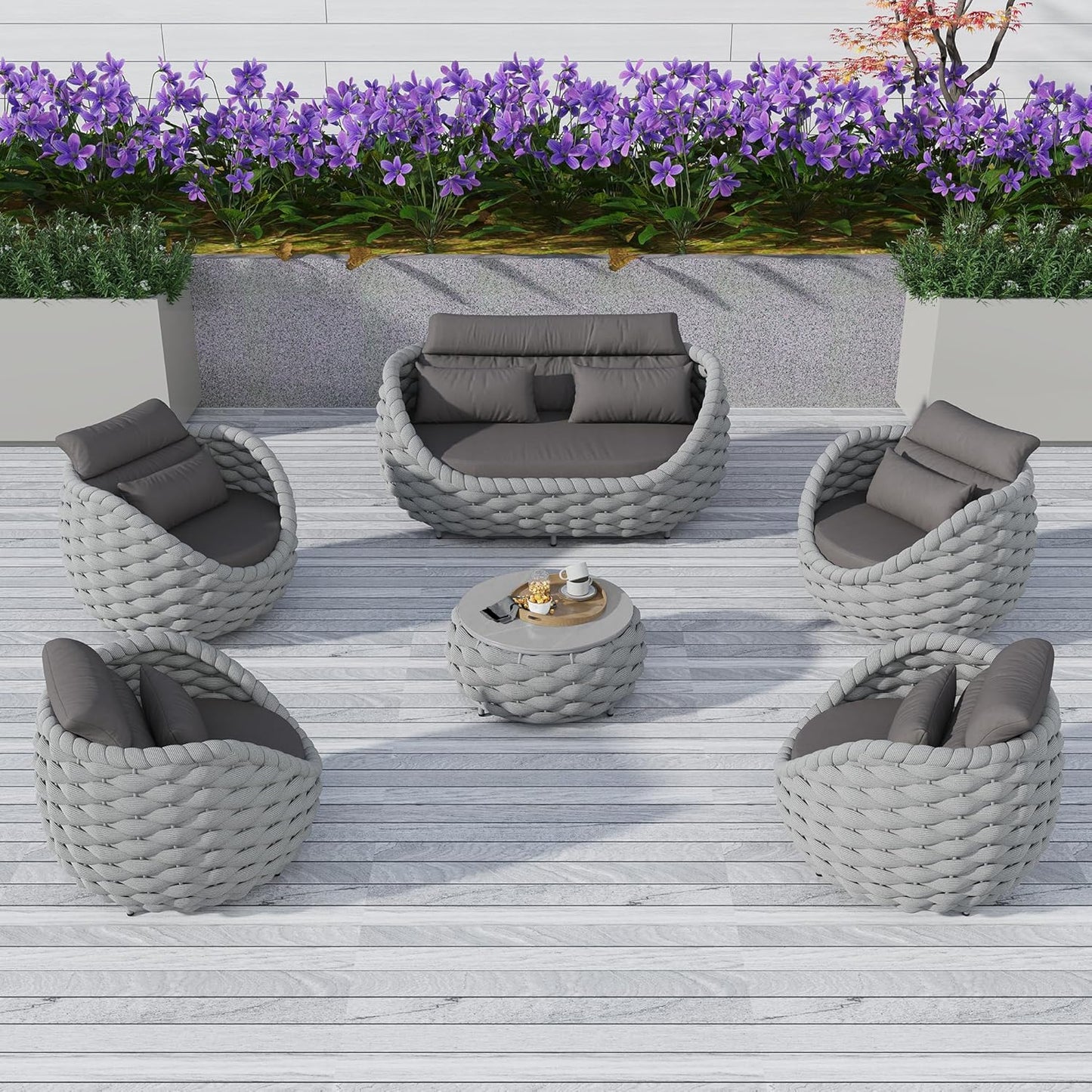 Aluminum Outdoor Patio Furniture Set with Coffee Table, 6 Piece Patio Conversation Sets with Washable Cushions Covers, Patio Sectional Furniture Set for Porch, Balcony, Deck, Yard