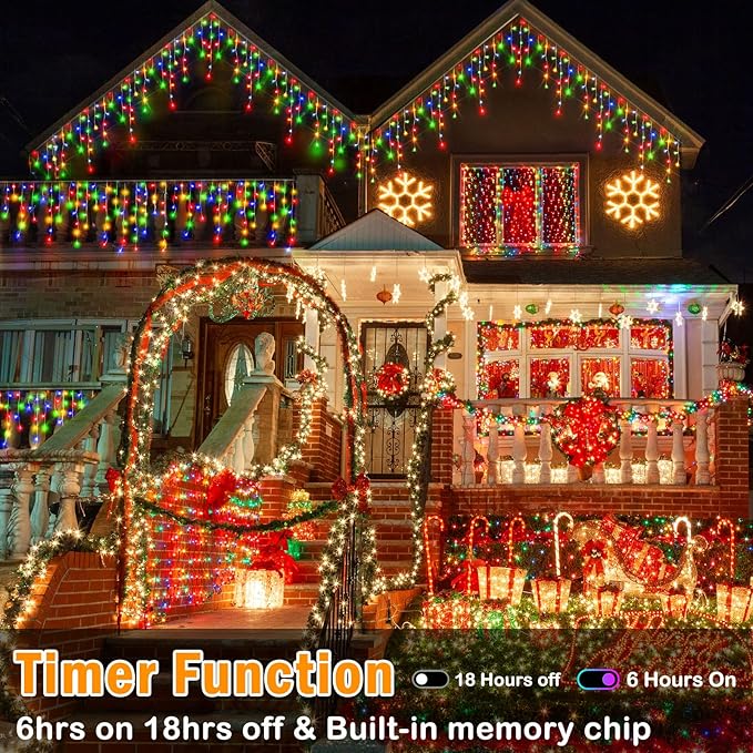 Hezbjiti Christmas Decorations Lights Outdoor, 400 LED 32.8 FT 8 Modes 75 Drops Fairy String Curtain Lights for Christmas Decor Eaves Window Party Yard Garden Indoor (Multicolor)