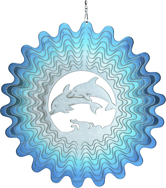 Dolphin Wind Spinners for Yard and Garden, Metal Dolphin Ornaments for Garden Décor, Outdoor Wind Spinner, Dolphin Gifts, Outdoor Garden Decoration, 12 inch Dolphin Wall Décor by ISEO