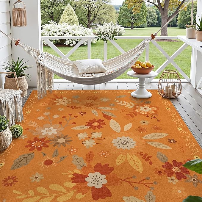 GENIMO Indoor Outdoor Area Rug 5' X 7' Waterproof, Washable Door Mat Non Shedding, Easy Cleaning Floral Outdoor Carpet for Patio, Entryway, Porch, Bathroom, Living Room, Bedroom, Backyard
