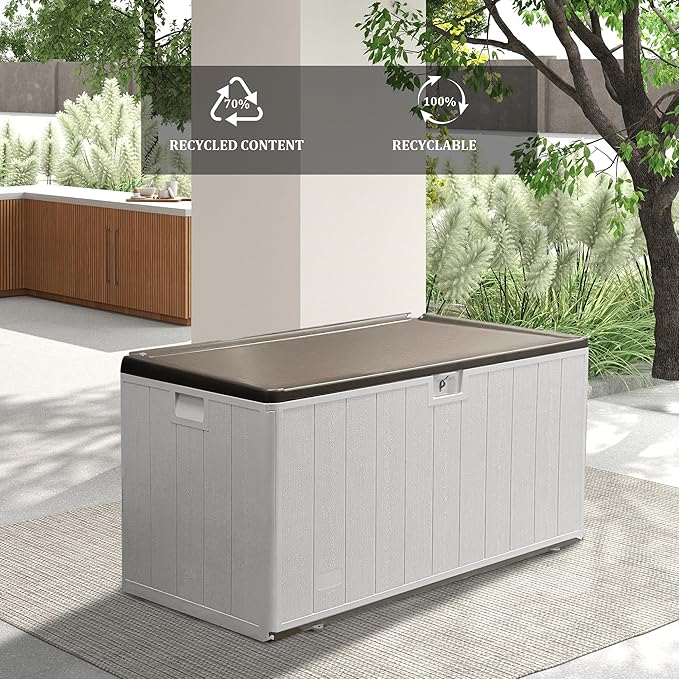 110 Gallon Pro Outdoor Storage Box Waterproof Lockable Deck Box Large, Patio Storage Bin for Pool Accessories Cushion Furniture, Garden Tools, UV-Resistant Outside Delivery, Grayish Brown